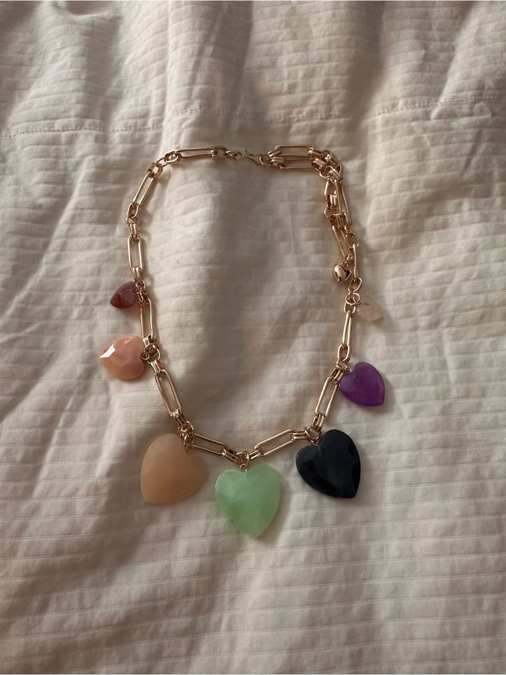 Erin McDermott Gold Chain Necklace with Multicolor Heart Stone Charms
